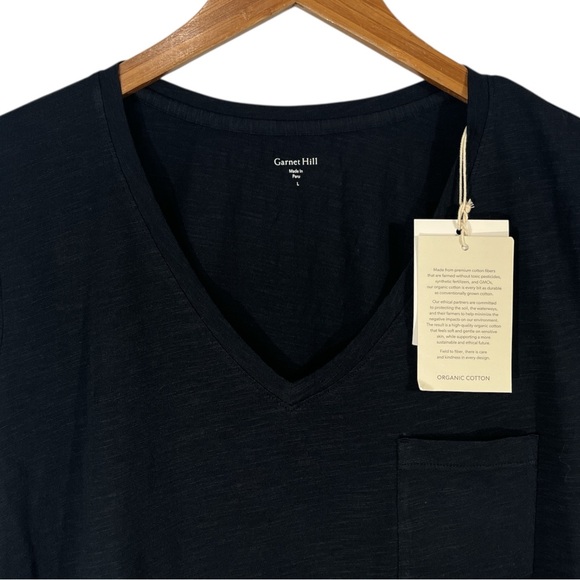 NWT Garnet Hill Weekender V-Neck Short-Sleeve Tee in Black Size L Large - Picture 3 of 5